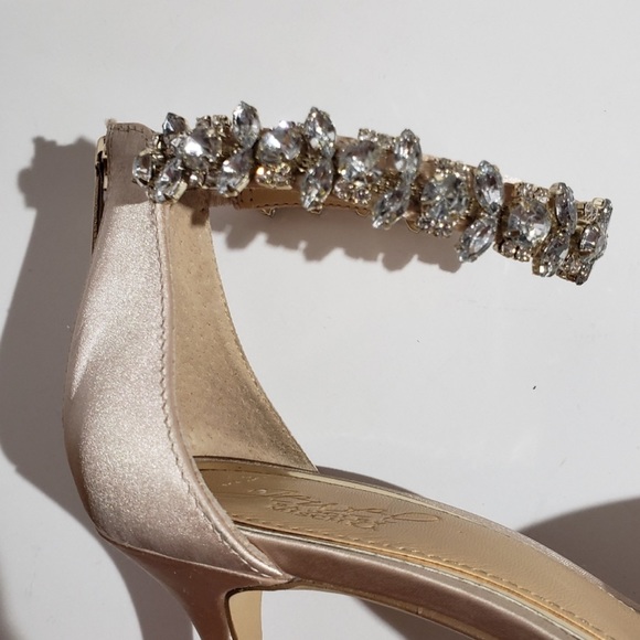 Badgley Mischka Satin Crystal Jeweled Heels - Picture 9 of 12